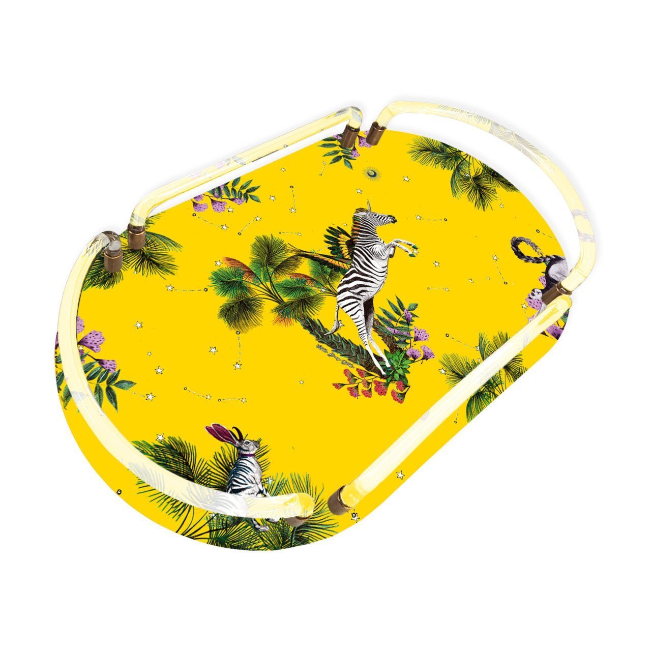 Wonderland Sarı Zebra Oval Pleksi Tepsi