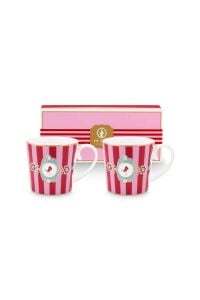 Love Birds Kırmızı/Pembe Çizgili İkili Hediye Kutulu Mug Seti 250 ml