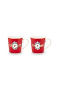 Love Birds Kırmızı Madalyon Desenli İkili Hediye Kutulu Mug Seti 250 ml