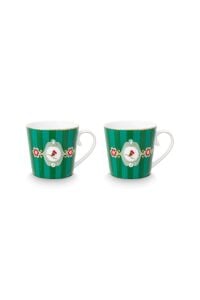 Love Birds Yeşil Çizgili İkili Hediye Kutulu Mug Seti 250 ml