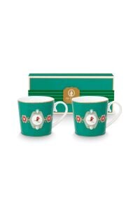 Love Birds Yeşil Madalyon Desenli İkili Hediye Kutulu Mug Seti 250 ml