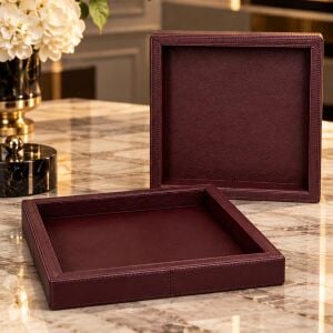 Bordo Rengi Kare Deri Sunum Tepsisi 25 x 25