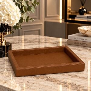 Taba Rengi Deri Dİkdörtgen Sunum Tepsisi 30 x 21 Cm
