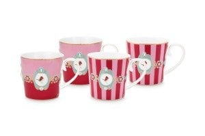 Love Birds Kırmızı/Pembe 4 'lü Mug Seti 250 ml - Hediye Kutulu