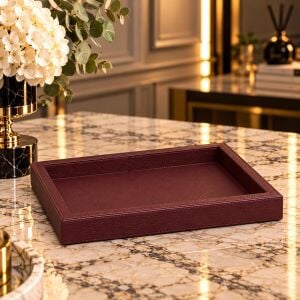 Bordo Rengi Dİkdörtgen Deri Sunum Tepsisi 30 x 21 Cm