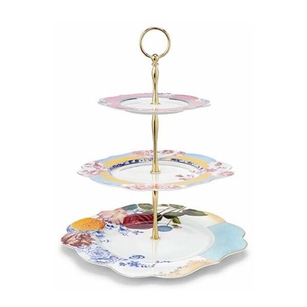 Pip Studio Royal Sarı Pembe Porselen 3 Katlı Servis 28 Cm