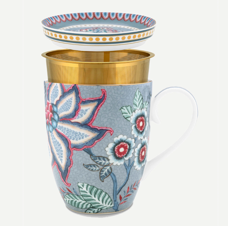 Pip Studio Flower Festival Mavi Porselen Süzgeçli Kupa 350 Ml