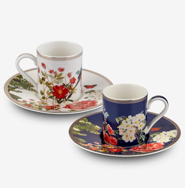 Lacivert Beyaz Porselen Kahve Fincan Seti 90 Ml Butterfly Walley Collection