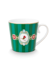 Love Birds Yeşil Çizgili Madalyon Desenli Küçük Mug 150 ml