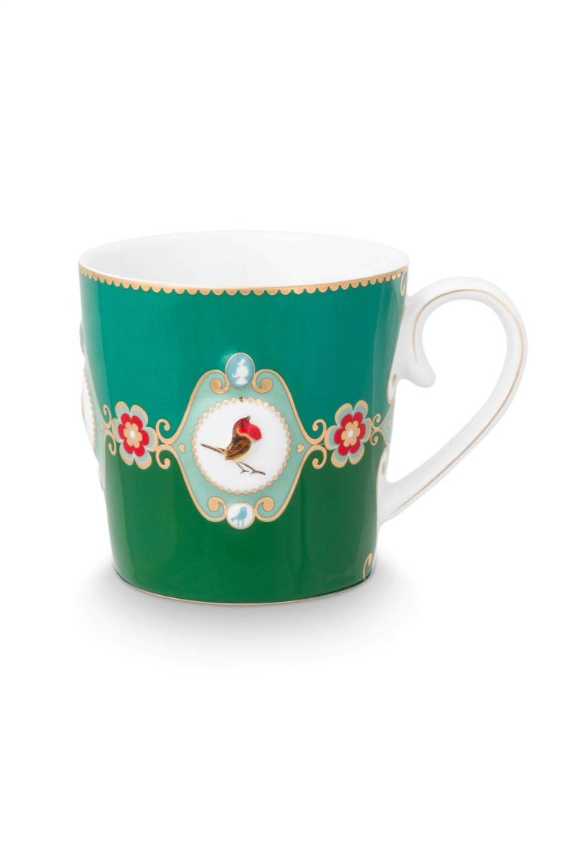 Love Birds Yeşil Renkli Madalyon Desenli Küçük Mug 150 ml