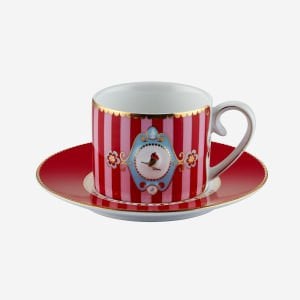 Love Birds Kırmızı/Pembe Çizgili Kuşlu Kahve Fincanı 90 ml.