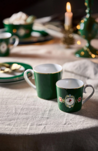 Love Birds Koyu Yeşil Madalyon Desenli Küçük Mug 150 ml