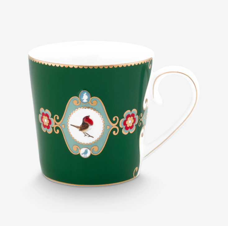 Love Birds Koyu Yeşil Madalyon Desenli Mug 250 ml