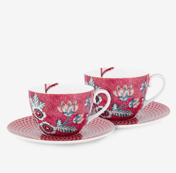 Pip Studio Flower Festival Kırmızı Porselen Çay Fincan Seti 280 Ml