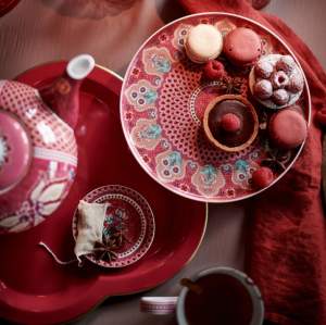 Pip Studio Flower Festival Kırmızı Porselen Kek Standı 21 Cm