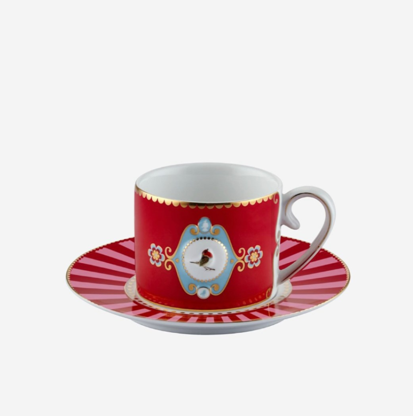 Love Birds Kırmızı Madalyon Desenli Kahve Fincanı 90 ml