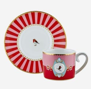 Love Birds Madalyon 2 Renkli Kuşlu Kırmızı Pembe Kahve Fincanı 125 ml.